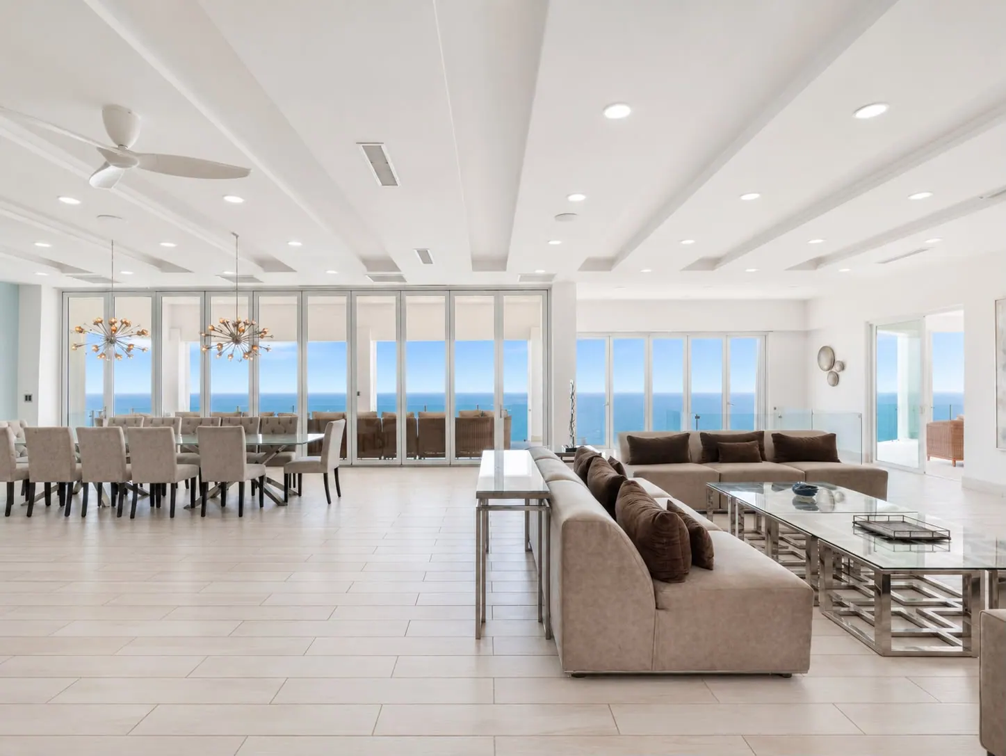 Great room and dining with ocean views